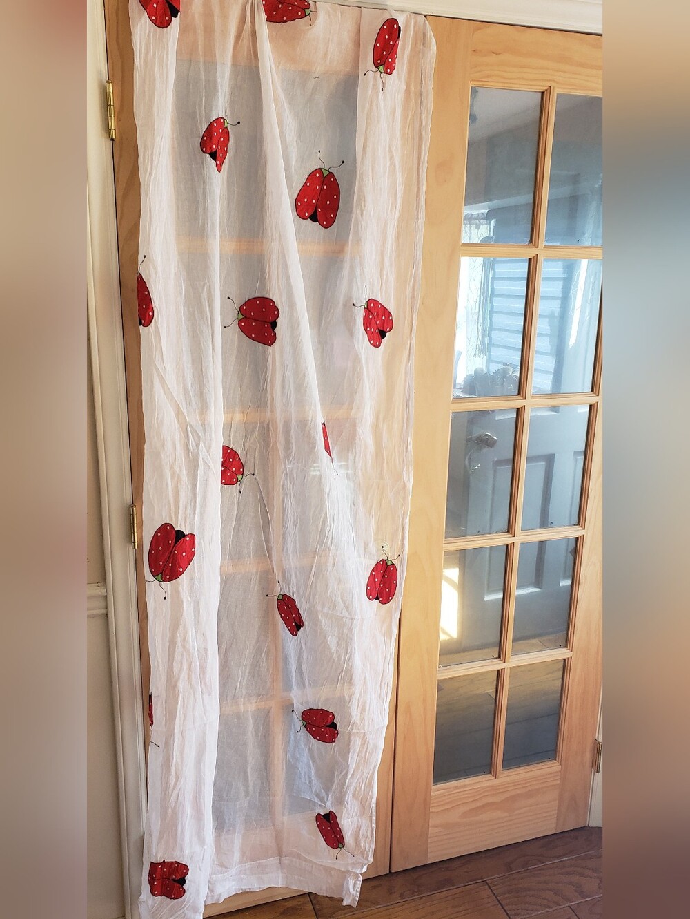 Ladybug White Voil Sheer Curtain Panels Vtg Lilian Vernon Novelty Cottagecore